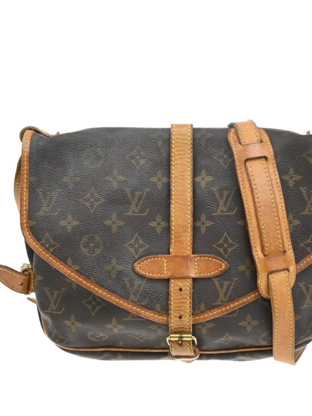 LOUIS VUITTON Logo Saumur 30 Shoulder Bag Monogram Leather Brown M42256 82SA119